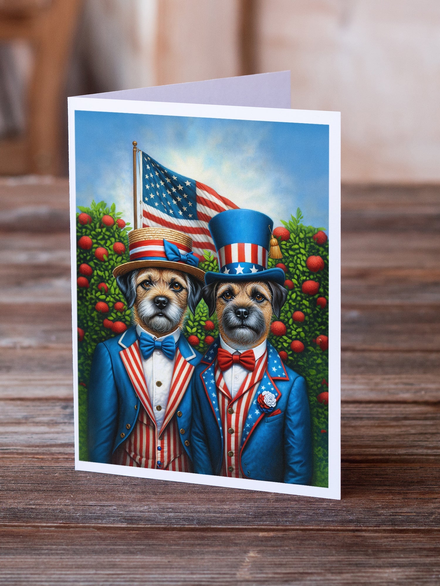 All American Border Terrier Greeting Cards Pack of 8 Blank Cards with Envelopes Whimsical A7 Size 5x7