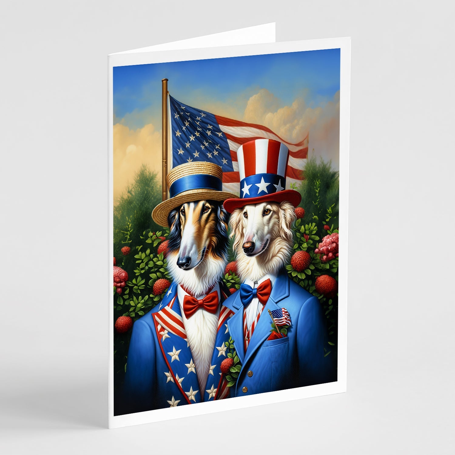 All American Borzoi Greeting Cards Pack of 8 Blank Cards with Envelopes Whimsical A7 Size 5x7