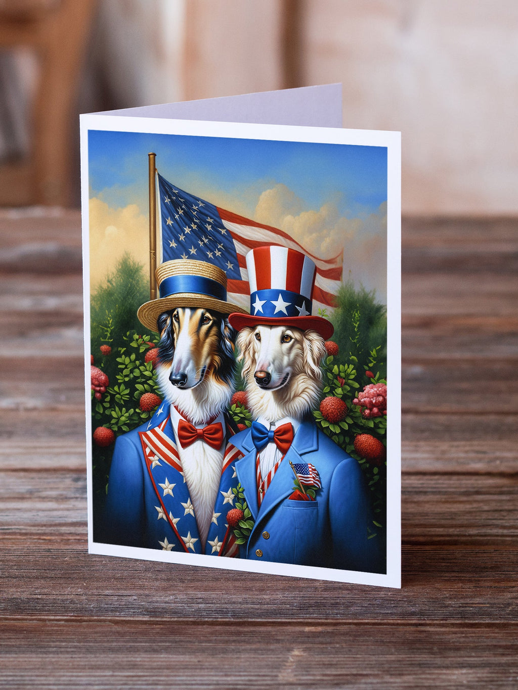 All American Borzoi Greeting Cards Pack of 8 Blank Cards with Envelopes Whimsical A7 Size 5x7