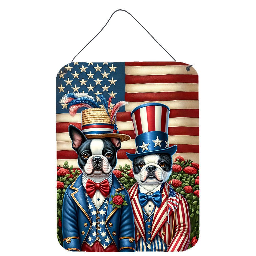 All American Boston Terrier Wall or Door Hanging Prints Aluminum Metal Sign Kitchen Wall Bar Bathroom Plaque Home Decor Front Door Plaque, 12x16, Multicolor