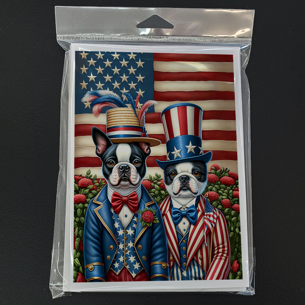 All American Boston Terrier Greeting Cards Pack of 8 Blank Cards with Envelopes Whimsical A7 Size 5x7