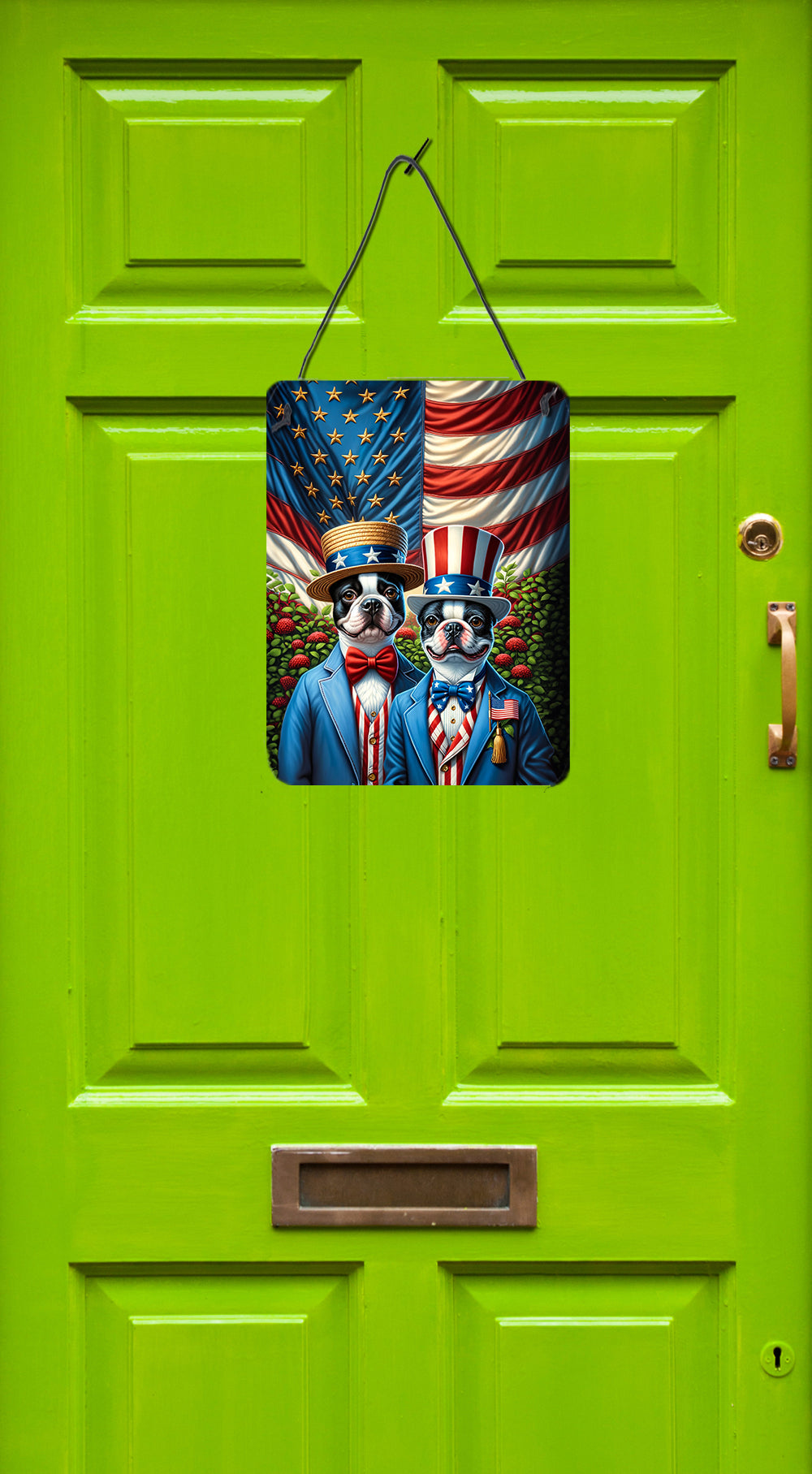 All American Boston Terrier Wall or Door Hanging Prints Aluminum Metal Sign Kitchen Wall Bar Bathroom Plaque Home Decor Front Door Plaque, 12x16, Multicolor