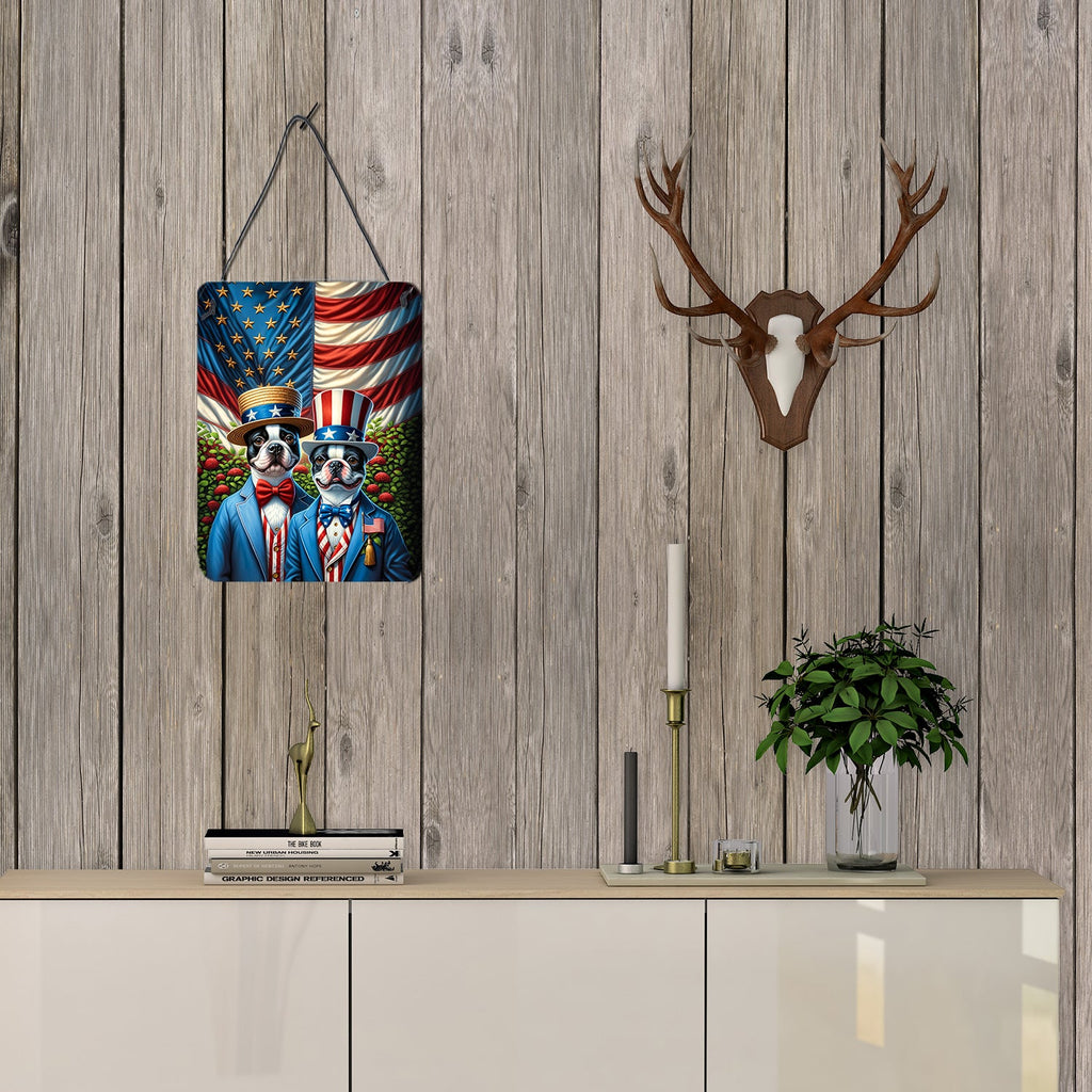 All American Boston Terrier Wall or Door Hanging Prints Aluminum Metal Sign Kitchen Wall Bar Bathroom Plaque Home Decor Front Door Plaque, 12x16, Multicolor