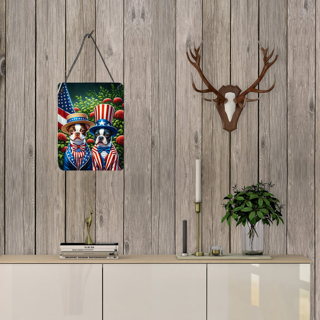All American Boston Terrier Wall or Door Hanging Prints Aluminum Metal Sign Kitchen Wall Bar Bathroom Plaque Home Decor Front Door Plaque, 12x16, Multicolor
