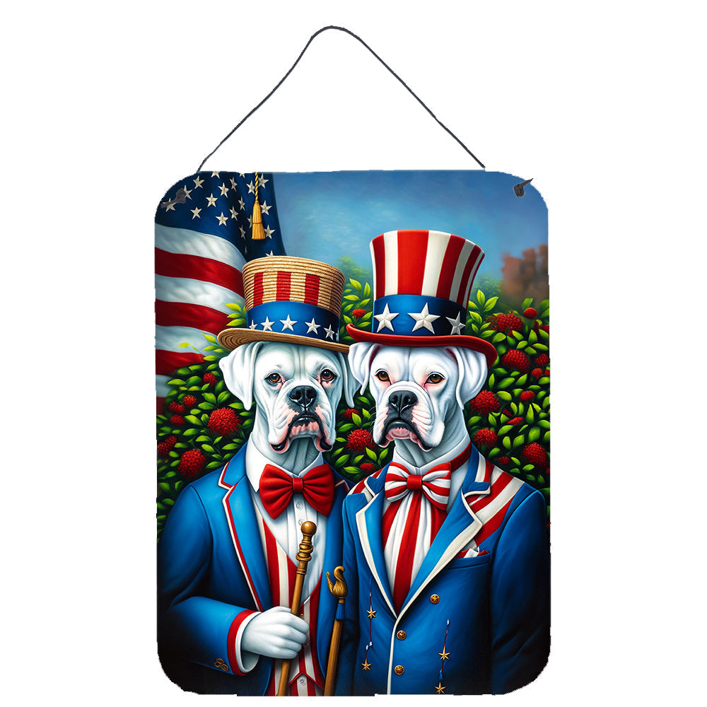 All American White Boxer Wall or Door Hanging Prints Aluminum Metal Sign Kitchen Wall Bar Bathroom Plaque Home Decor Front Door Plaque, 12x16, Multicolor