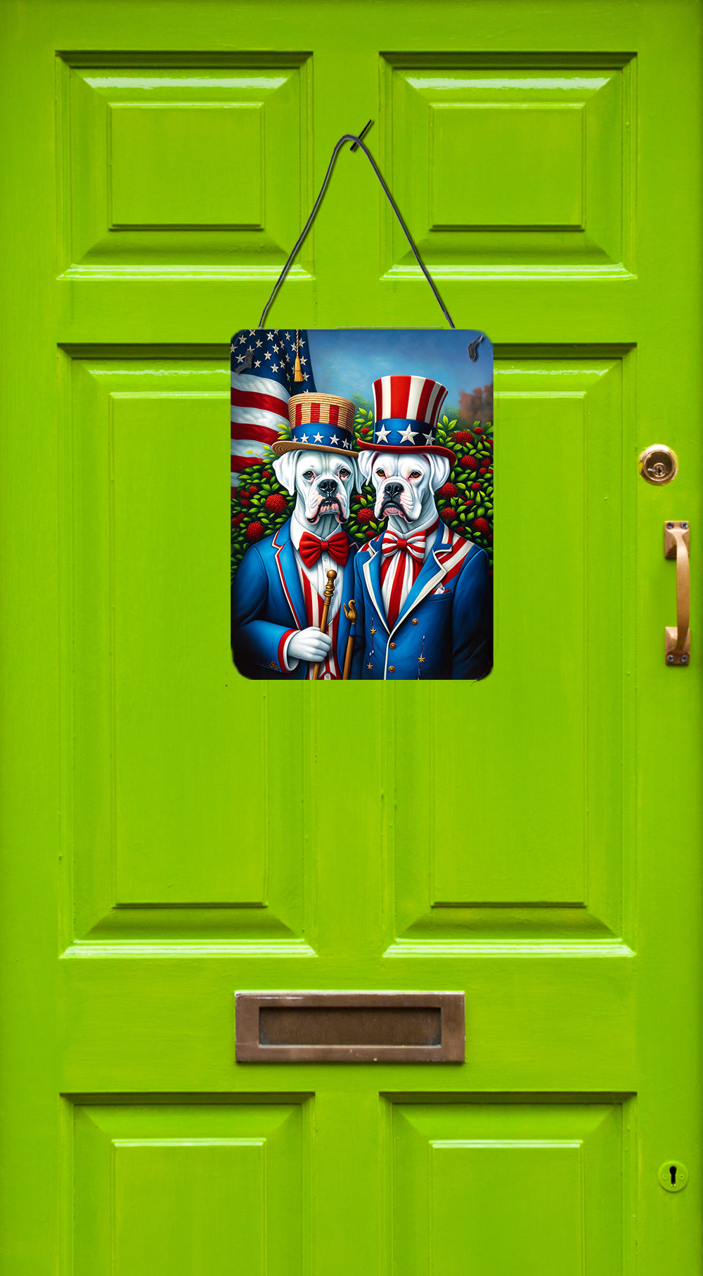 All American White Boxer Wall or Door Hanging Prints Aluminum Metal Sign Kitchen Wall Bar Bathroom Plaque Home Decor Front Door Plaque, 12x16, Multicolor