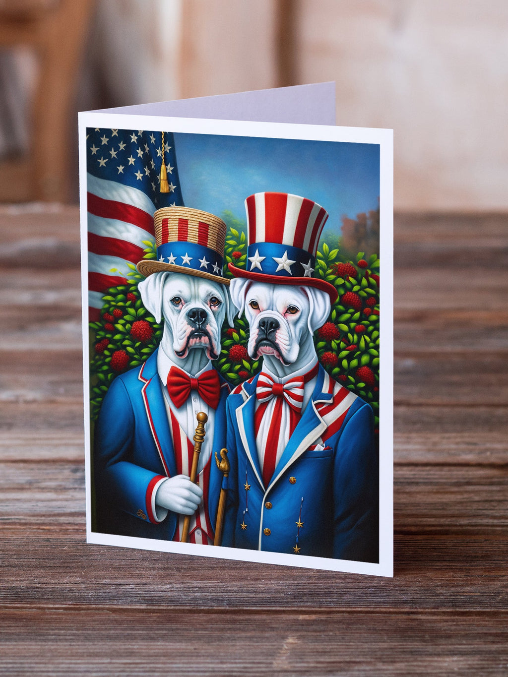 All American White Boxer Greeting Cards Pack of 8 Blank Cards with Envelopes Whimsical A7 Size 5x7