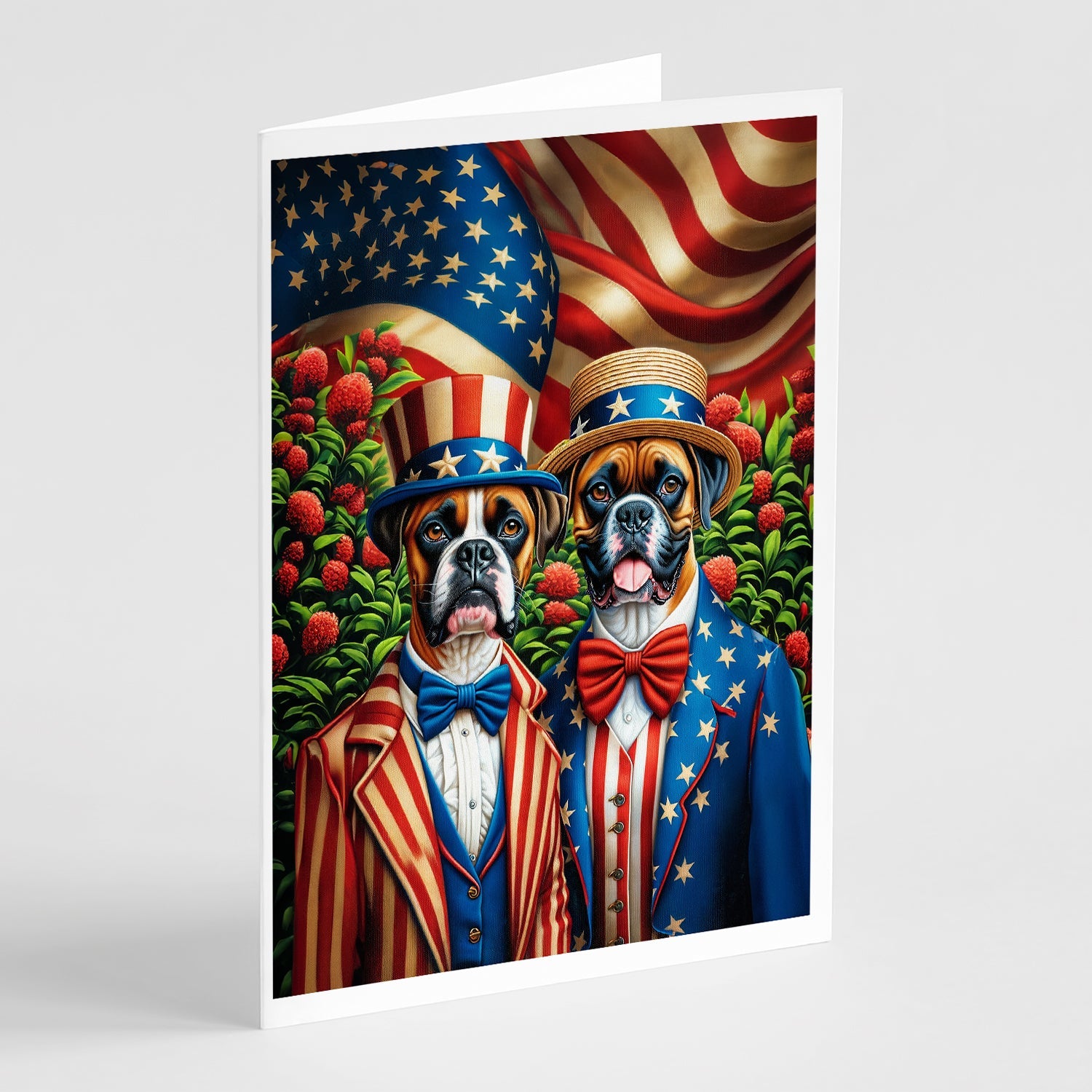 All American Boxer Greeting Cards Pack of 8 Blank Cards with Envelopes Whimsical A7 Size 5x7