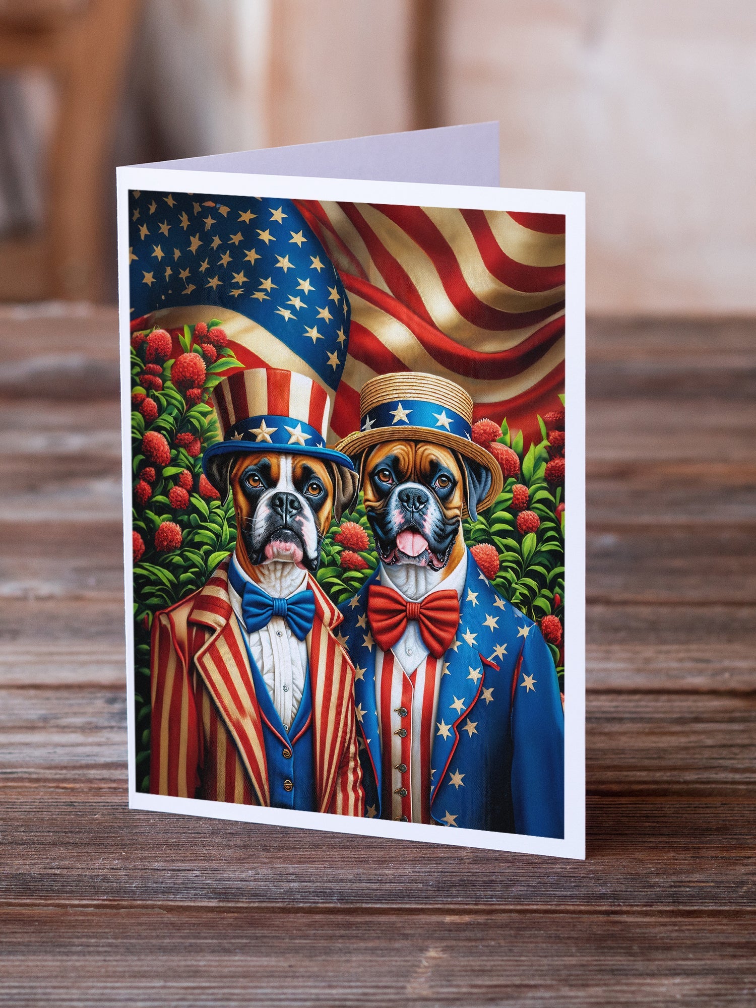 All American Boxer Greeting Cards Pack of 8 Blank Cards with Envelopes Whimsical A7 Size 5x7