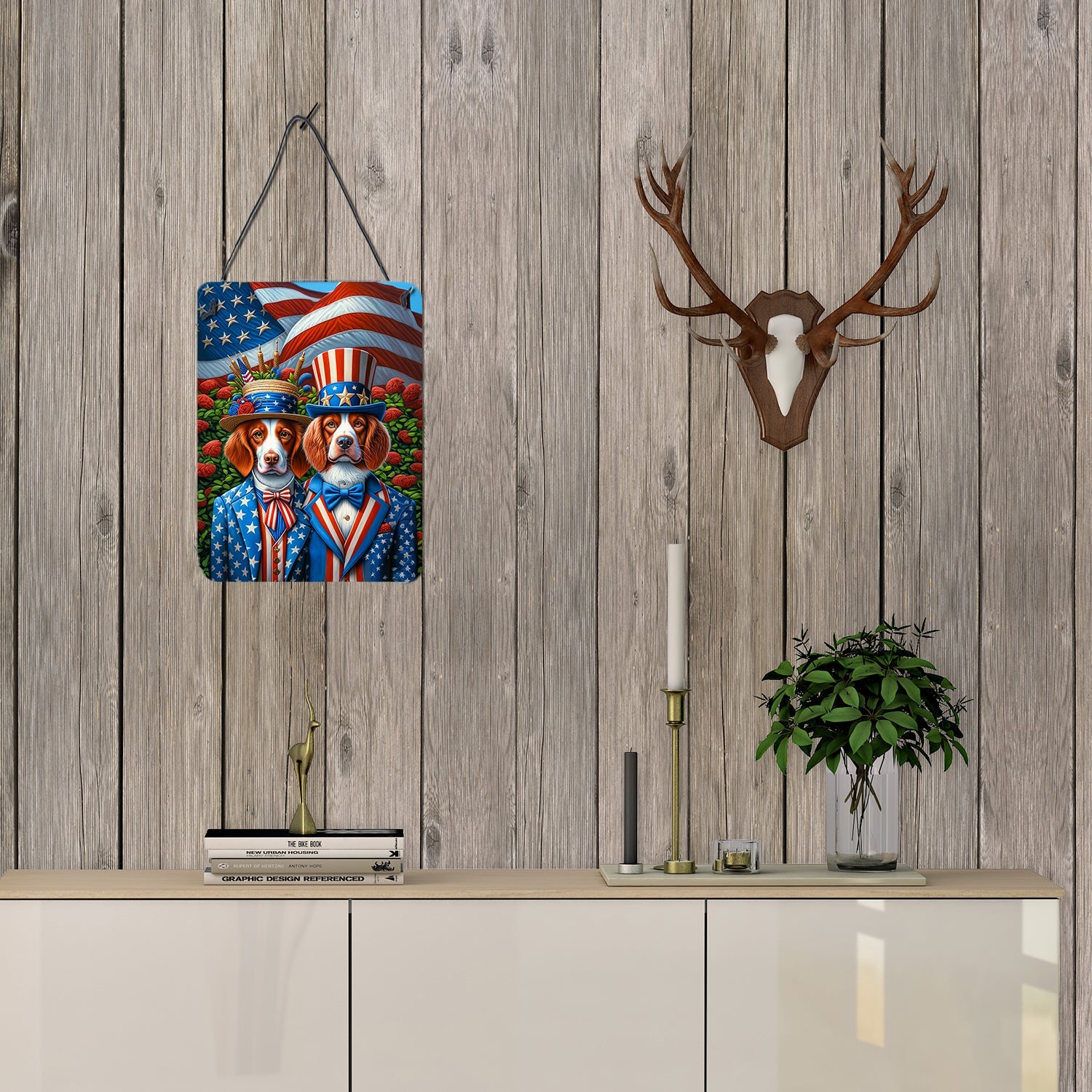 All American Brittany Wall or Door Hanging Prints Aluminum Metal Sign Kitchen Wall Bar Bathroom Plaque Home Decor Front Door Plaque, 12x16, Multicolor