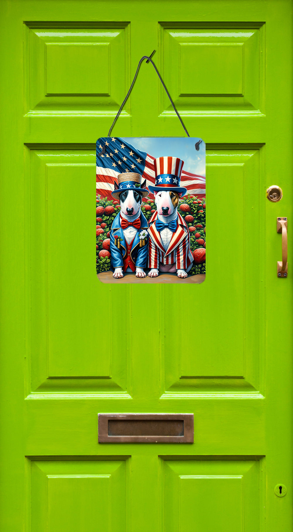 All American Bull Terrier Wall or Door Hanging Prints Aluminum Metal Sign Kitchen Wall Bar Bathroom Plaque Home Decor Front Door Plaque, 12x16, Multicolor
