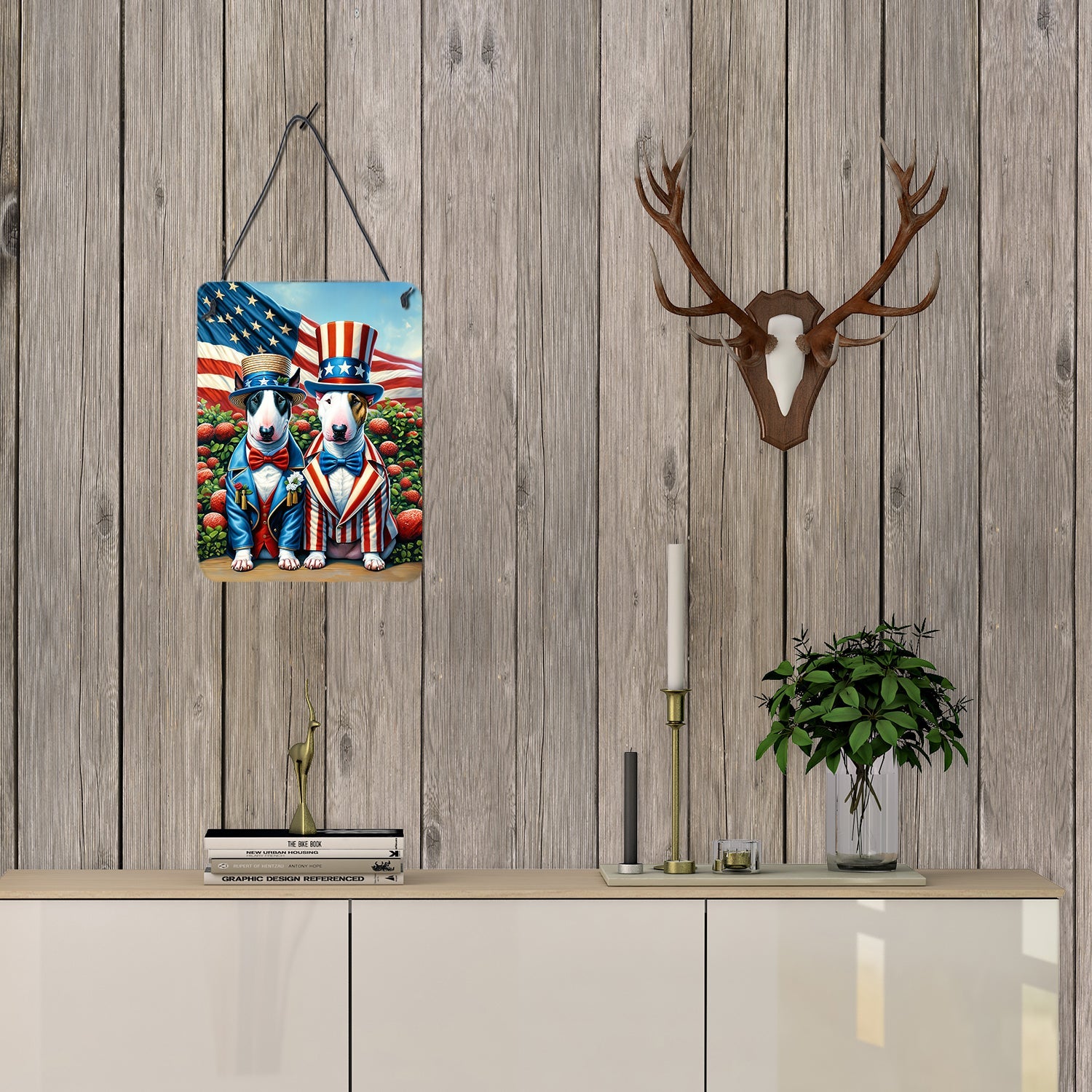 All American Bull Terrier Wall or Door Hanging Prints Aluminum Metal Sign Kitchen Wall Bar Bathroom Plaque Home Decor Front Door Plaque, 12x16, Multicolor