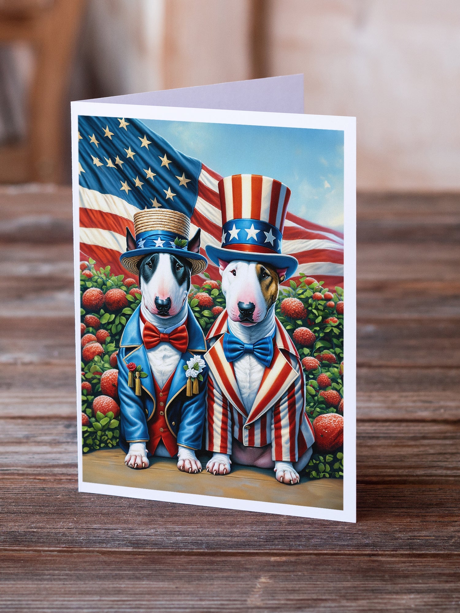 All American Bull Terrier Greeting Cards Pack of 8 Blank Cards with Envelopes Whimsical A7 Size 5x7