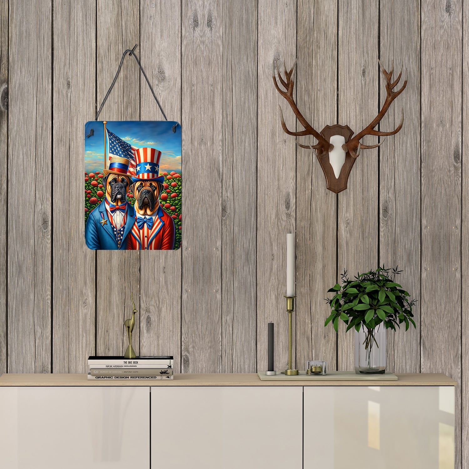 All American Bullmastiff Wall or Door Hanging Prints Aluminum Metal Sign Kitchen Wall Bar Bathroom Plaque Home Decor Front Door Plaque, 12x16, Multicolor