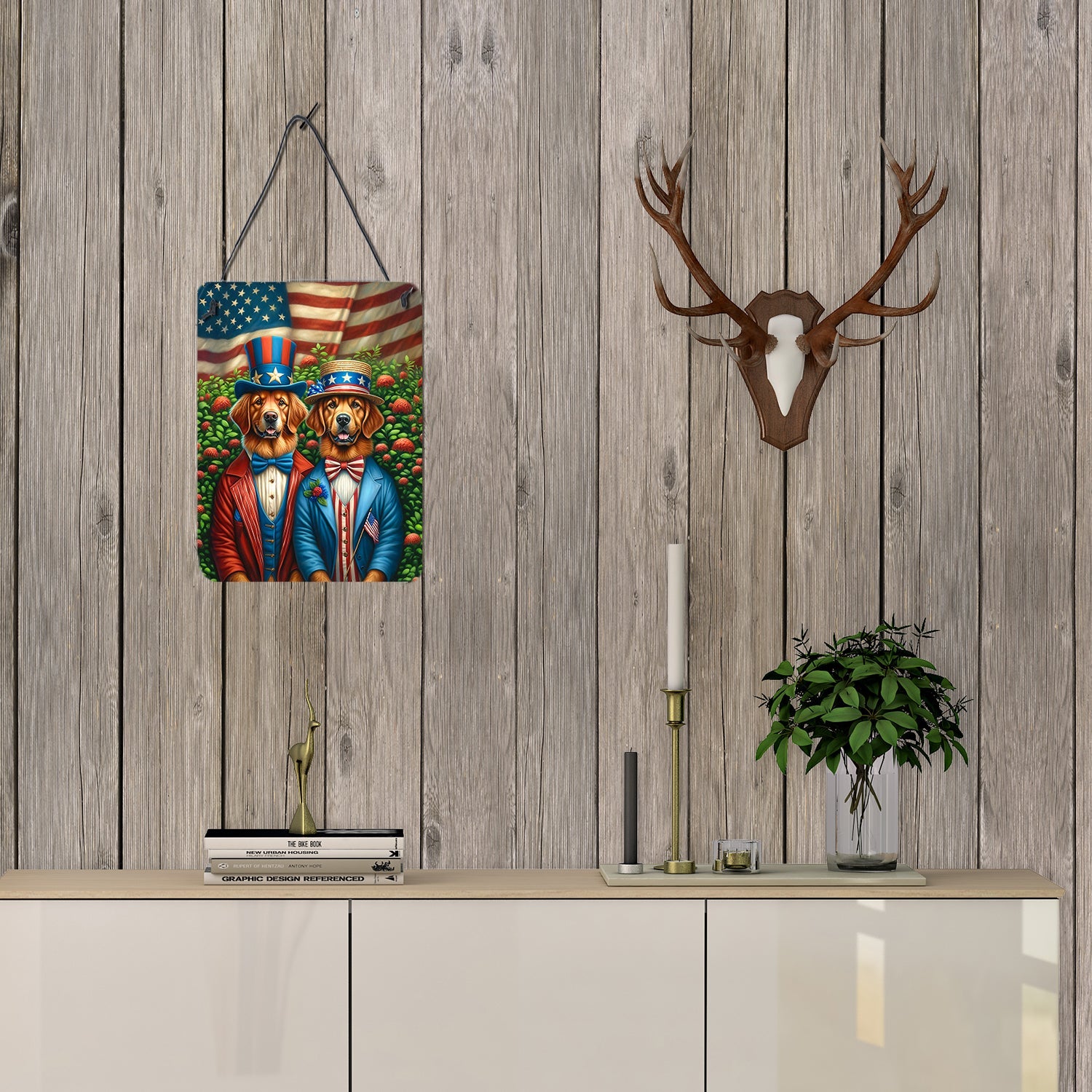 All American Chesapeake Bay Retriever Wall or Door Hanging Prints Aluminum Metal Sign Kitchen Wall Bar Bathroom Plaque Home Decor Front Door Plaque, 12x16, Multicolor