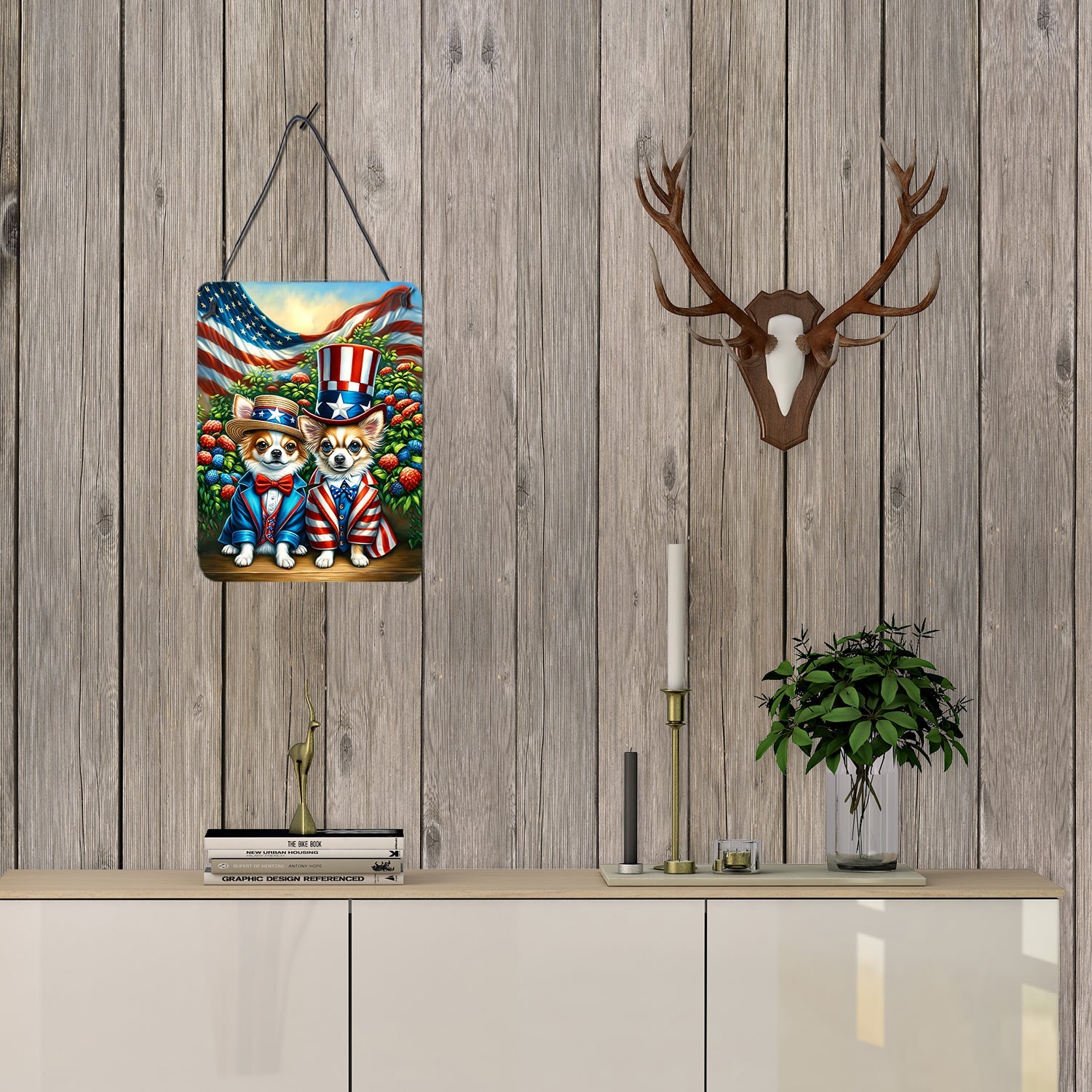 All American Chihuahua Wall or Door Hanging Prints Aluminum Metal Sign Kitchen Wall Bar Bathroom Plaque Home Decor Front Door Plaque, 12x16, Multicolor