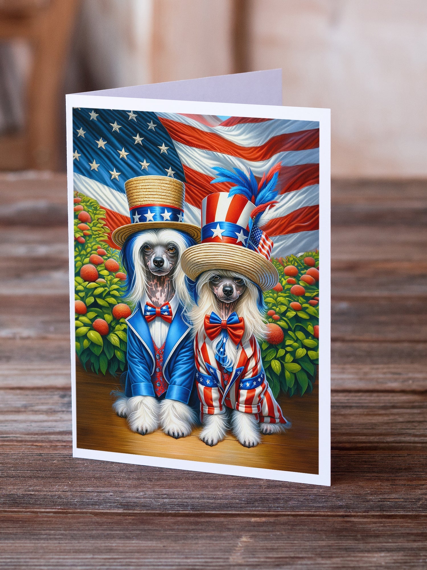All American Chinese Crested Greeting Cards Pack of 8 Blank Cards with Envelopes Whimsical A7 Size 5x7