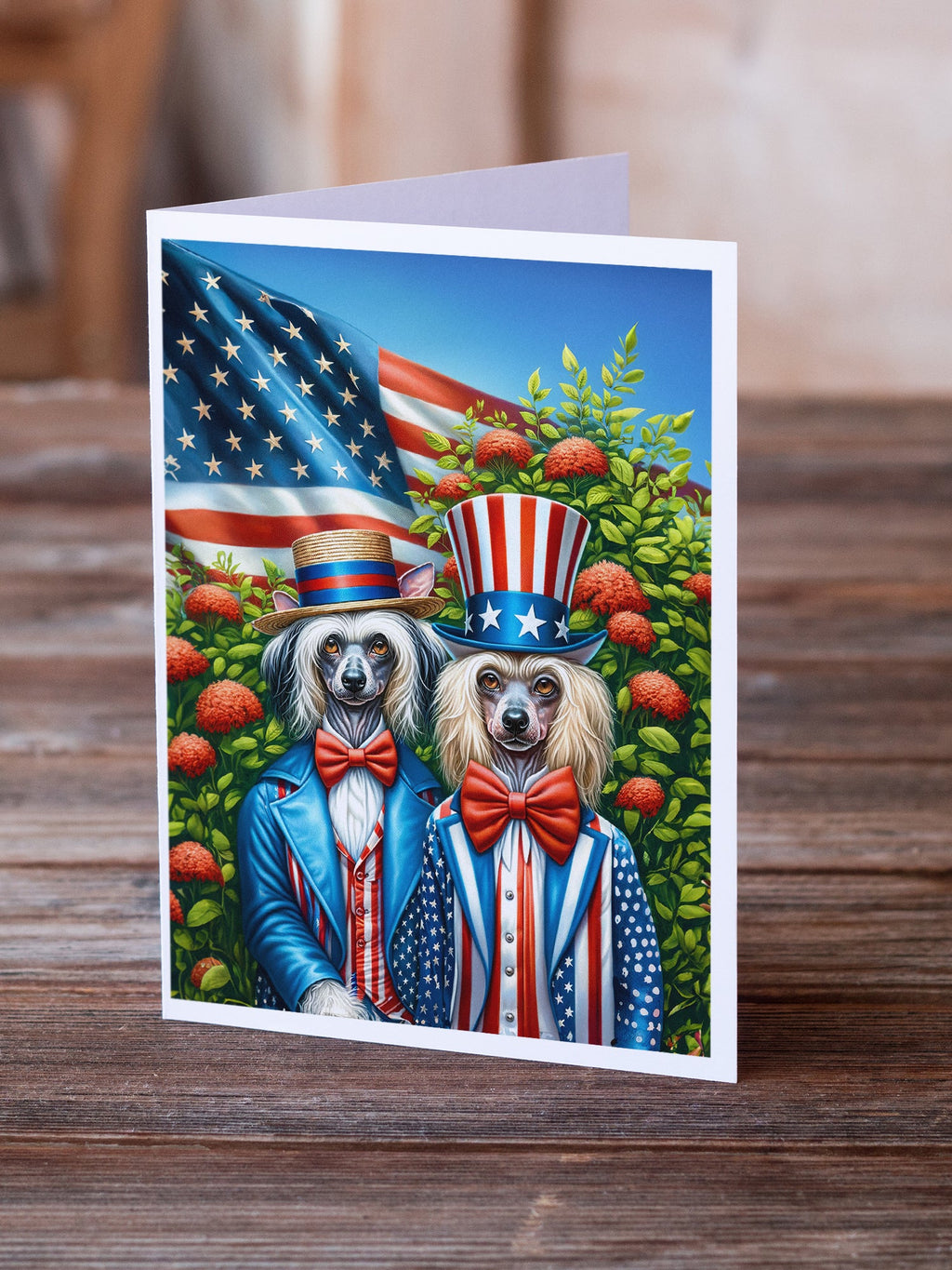 All American Chinese Crested Greeting Cards Pack of 8 Blank Cards with Envelopes Whimsical A7 Size 5x7