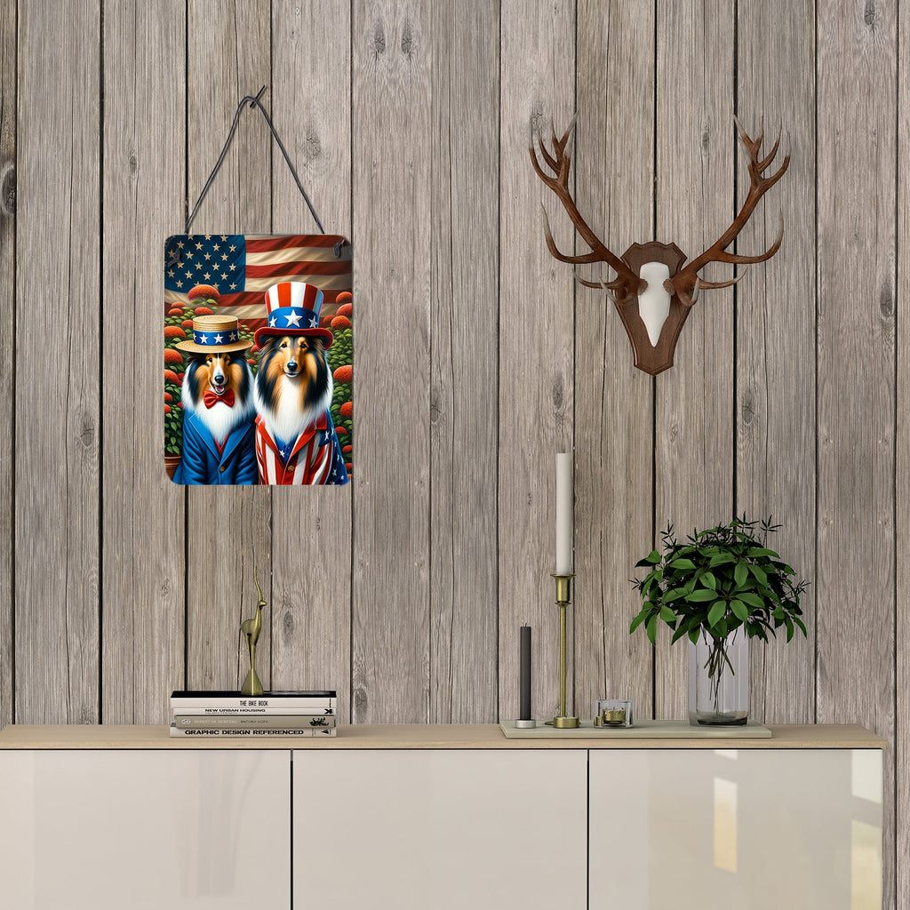 All American Collie Wall or Door Hanging Prints Aluminum Metal Sign Kitchen Wall Bar Bathroom Plaque Home Decor Front Door Plaque, 12x16, Multicolor