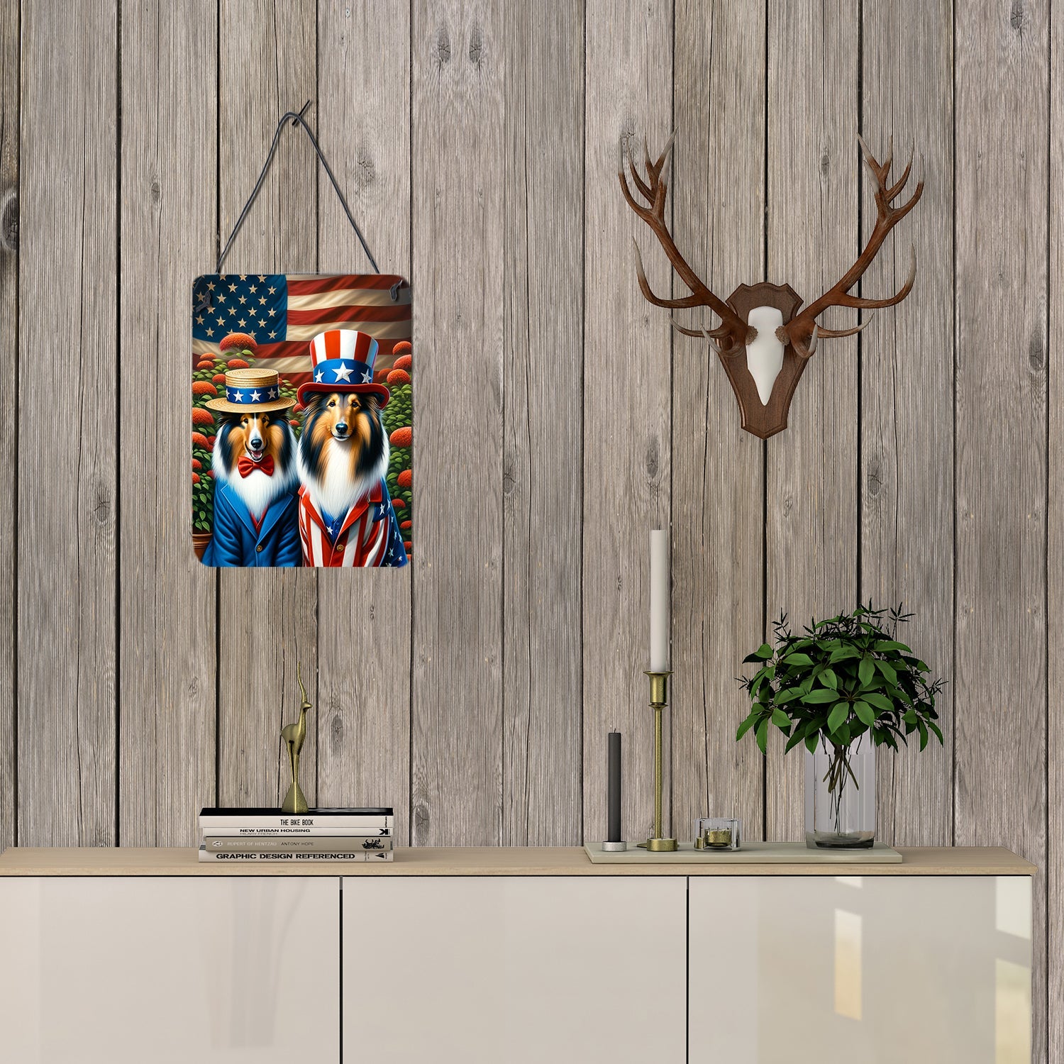 All American Collie Wall or Door Hanging Prints Aluminum Metal Sign Kitchen Wall Bar Bathroom Plaque Home Decor Front Door Plaque, 12x16, Multicolor
