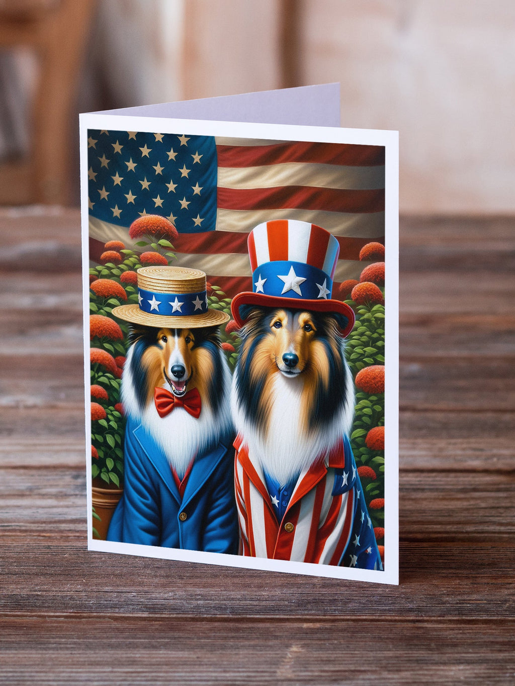 All American Collie Greeting Cards Pack of 8 Blank Cards with Envelopes Whimsical A7 Size 5x7