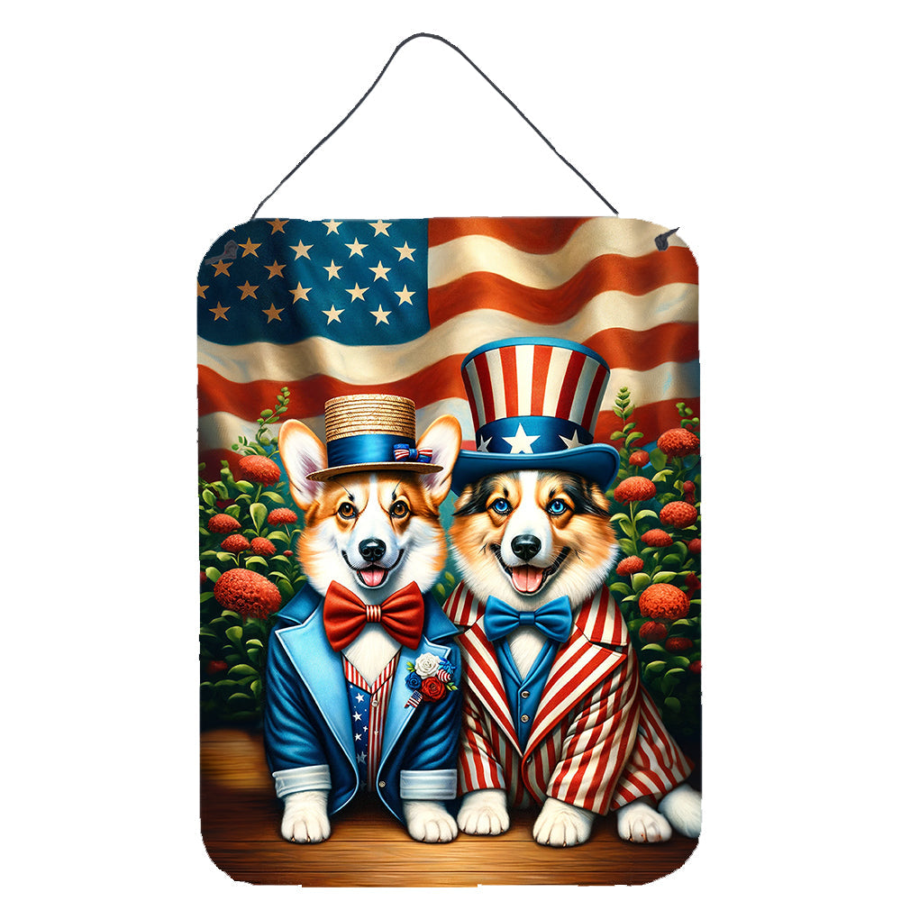 All American Corgi Wall or Door Hanging Prints Aluminum Metal Sign Kitchen Wall Bar Bathroom Plaque Home Decor Front Door Plaque, 12x16, Multicolor