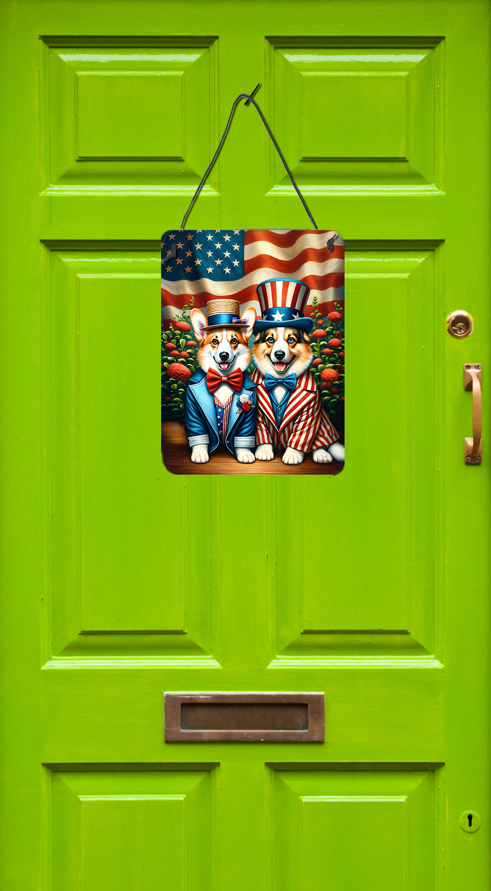 All American Corgi Wall or Door Hanging Prints Aluminum Metal Sign Kitchen Wall Bar Bathroom Plaque Home Decor Front Door Plaque, 12x16, Multicolor