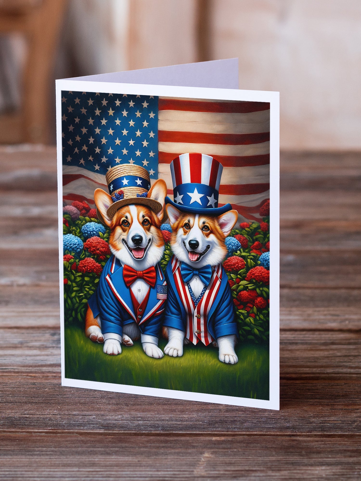 All American Corgi Greeting Cards Pack of 8 Blank Cards with Envelopes Whimsical A7 Size 5x7