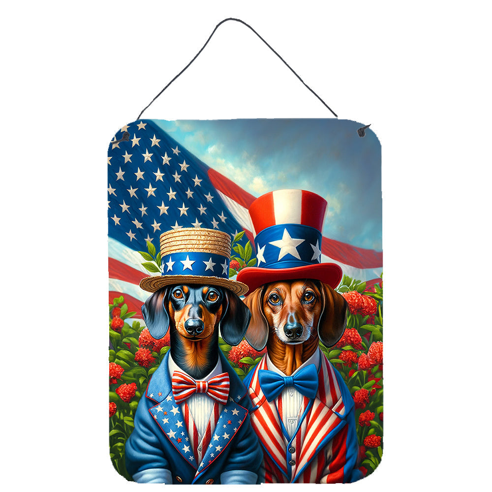 All American Dachshund Wall or Door Hanging Prints Aluminum Metal Sign Kitchen Wall Bar Bathroom Plaque Home Decor Front Door Plaque, 12x16, Multicolor