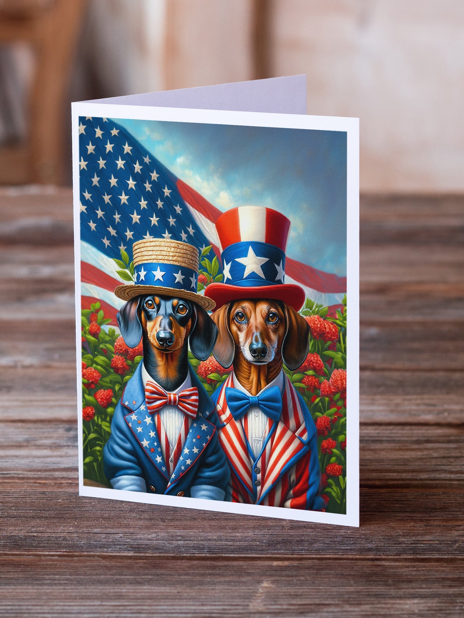 All American Dachshund Greeting Cards Pack of 8 Blank Cards with Envelopes Whimsical A7 Size 5x7