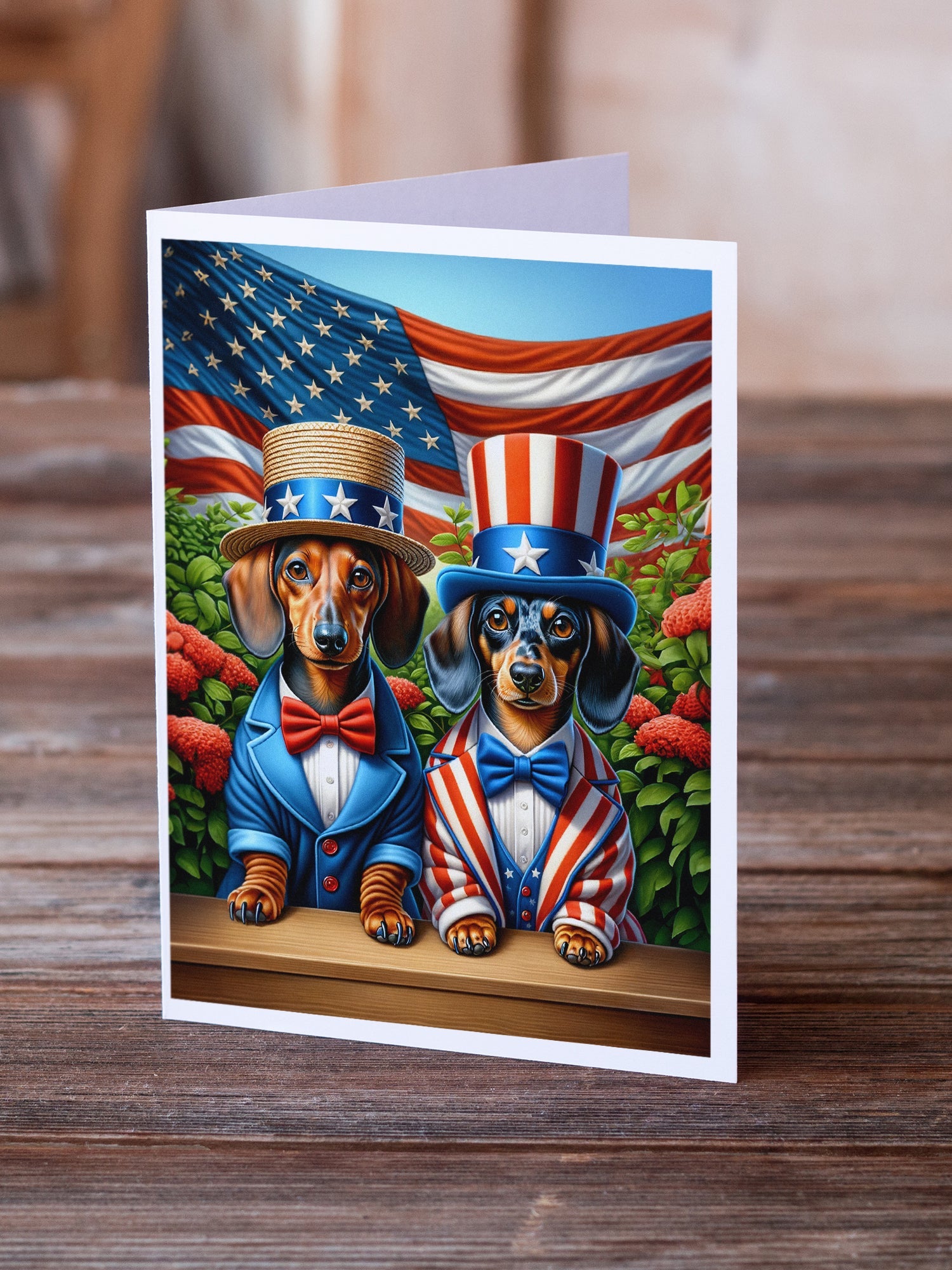 All American Dachshund Greeting Cards Pack of 8 Blank Cards with Envelopes Whimsical A7 Size 5x7