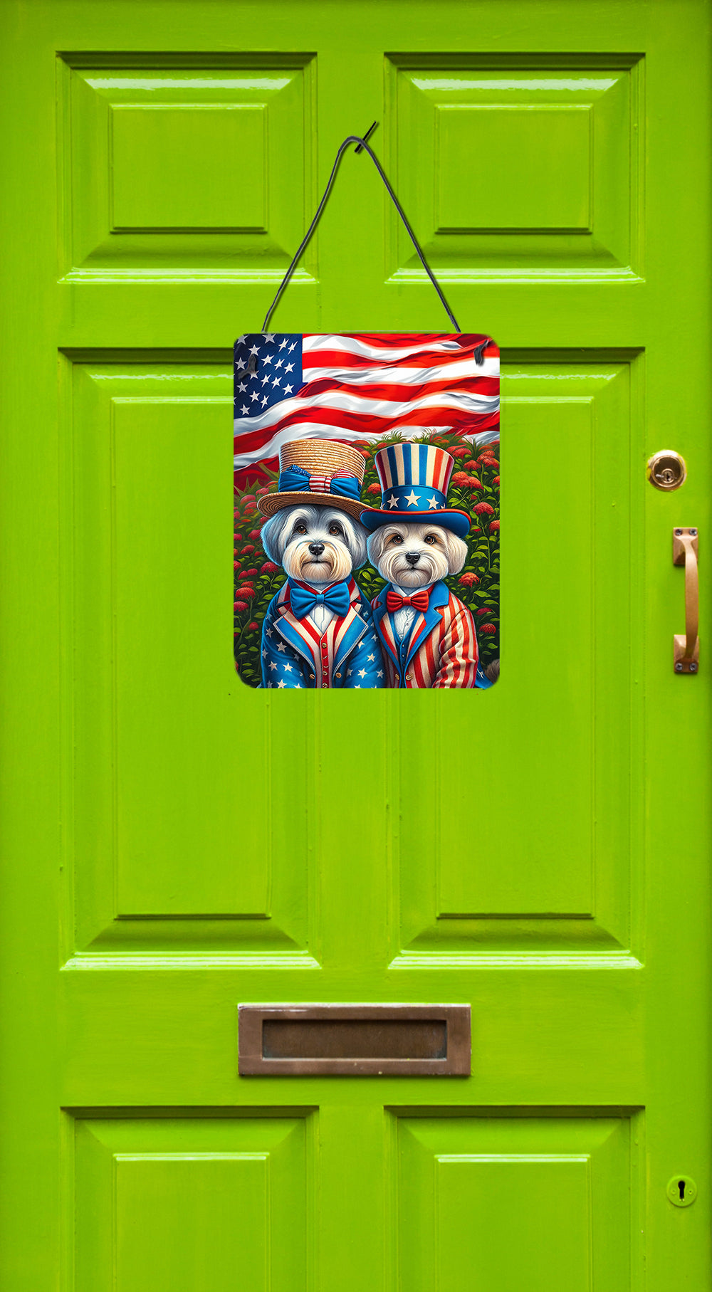 All American Dandie Dinmont Terrier Wall or Door Hanging Prints Aluminum Metal Sign Kitchen Wall Bar Bathroom Plaque Home Decor Front Door Plaque, 12x16, Multicolor