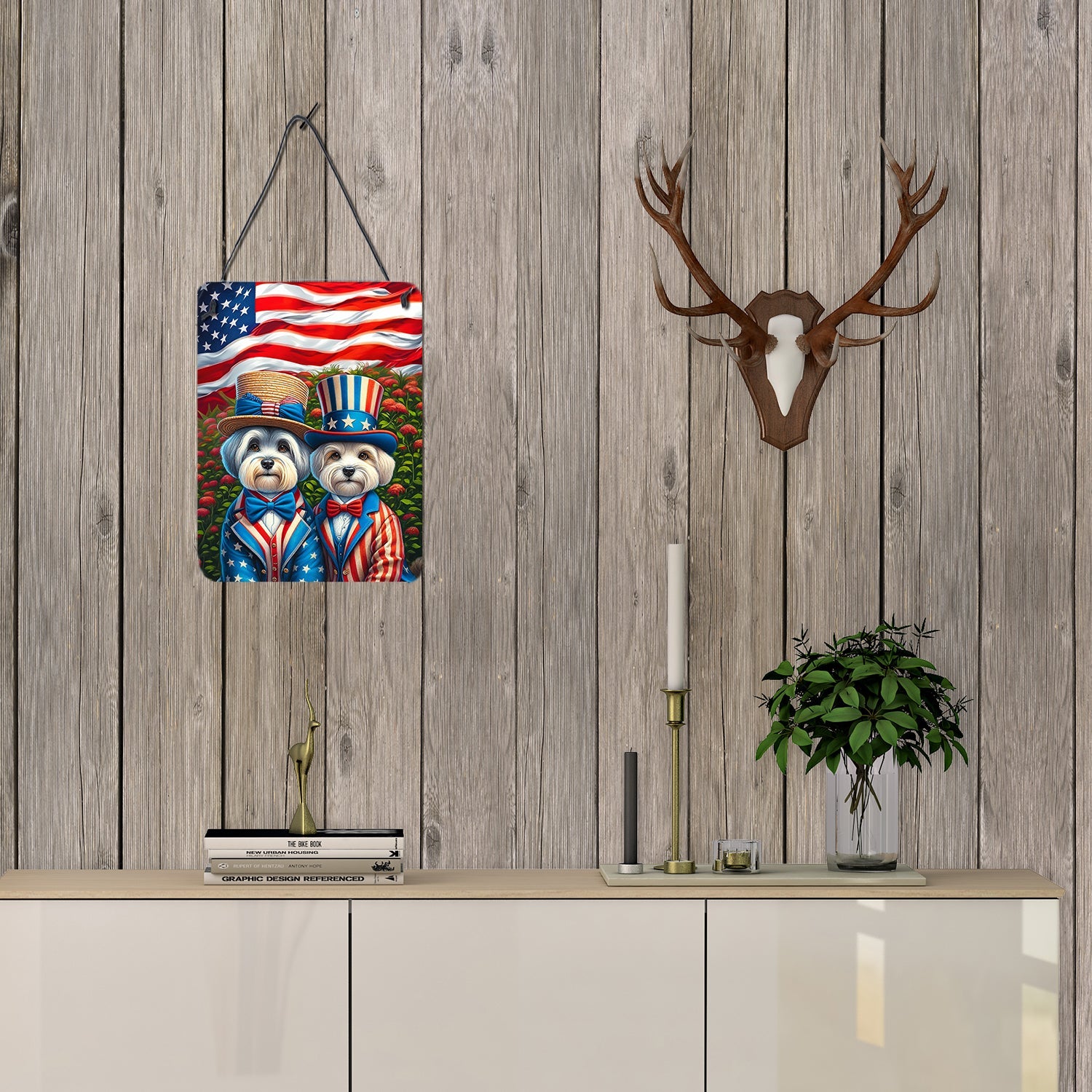 All American Dandie Dinmont Terrier Wall or Door Hanging Prints Aluminum Metal Sign Kitchen Wall Bar Bathroom Plaque Home Decor Front Door Plaque, 12x16, Multicolor