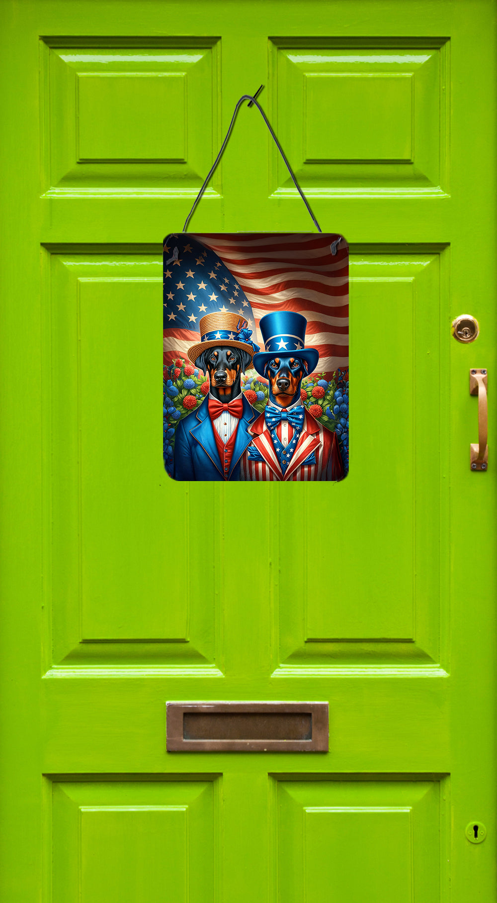 All American Doberman Pinscher Wall or Door Hanging Prints Aluminum Metal Sign Kitchen Wall Bar Bathroom Plaque Home Decor Front Door Plaque, 12x16, Multicolor