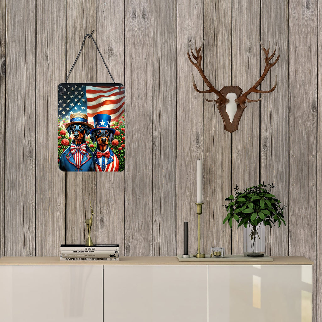 All American Doberman Pinscher Wall or Door Hanging Prints Aluminum Metal Sign Kitchen Wall Bar Bathroom Plaque Home Decor Front Door Plaque, 12x16, Multicolor