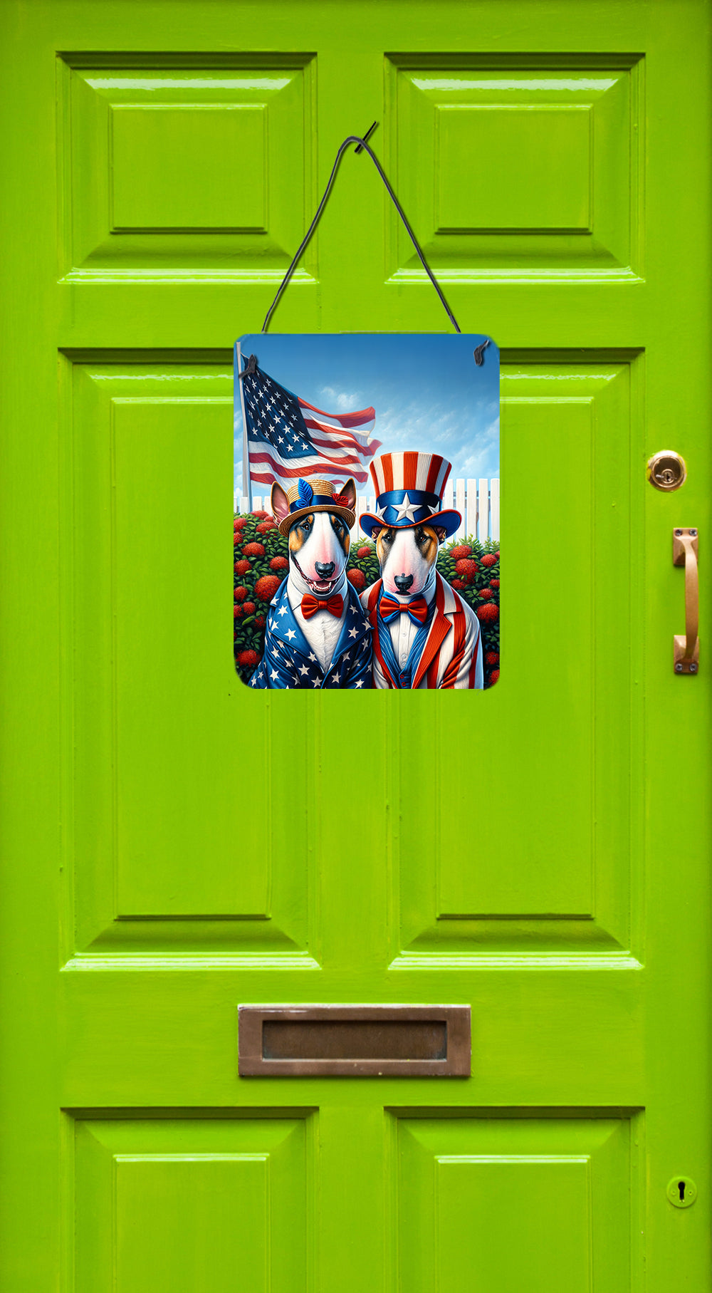 All American English Bull Terrier Wall or Door Hanging Prints Aluminum Metal Sign Kitchen Wall Bar Bathroom Plaque Home Decor Front Door Plaque, 12x16, Multicolor