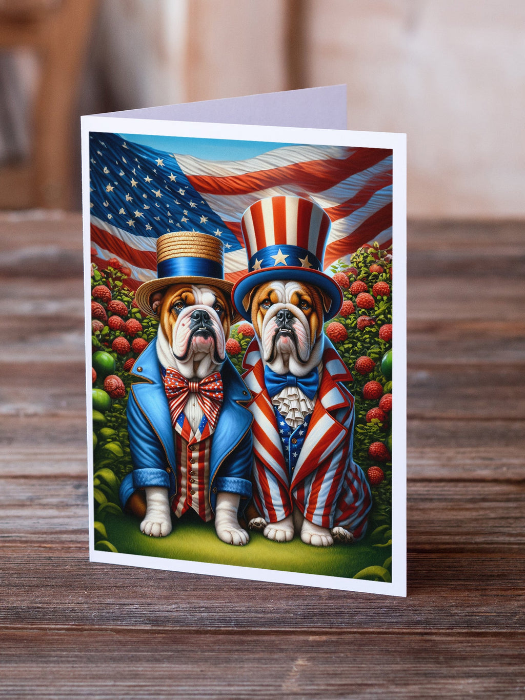 All American English Bulldog Greeting Cards Pack of 8 Blank Cards with Envelopes Whimsical A7 Size 5x7