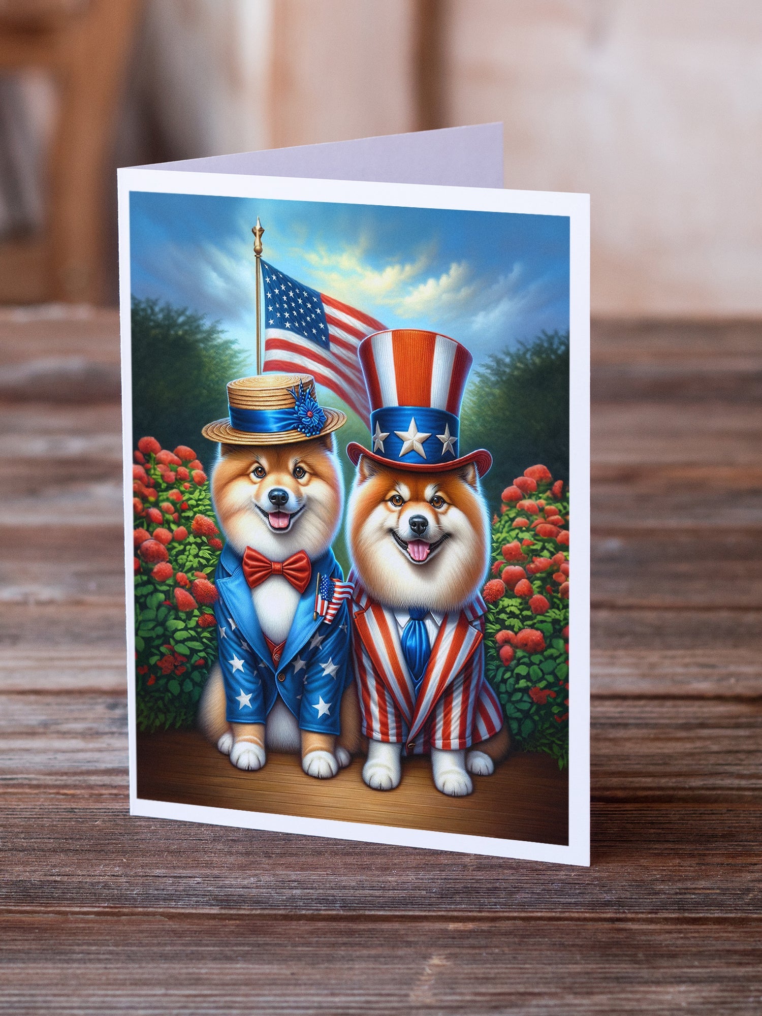 All American Finnish Spitz Greeting Cards Pack of 8 Blank Cards with Envelopes Whimsical A7 Size 5x7