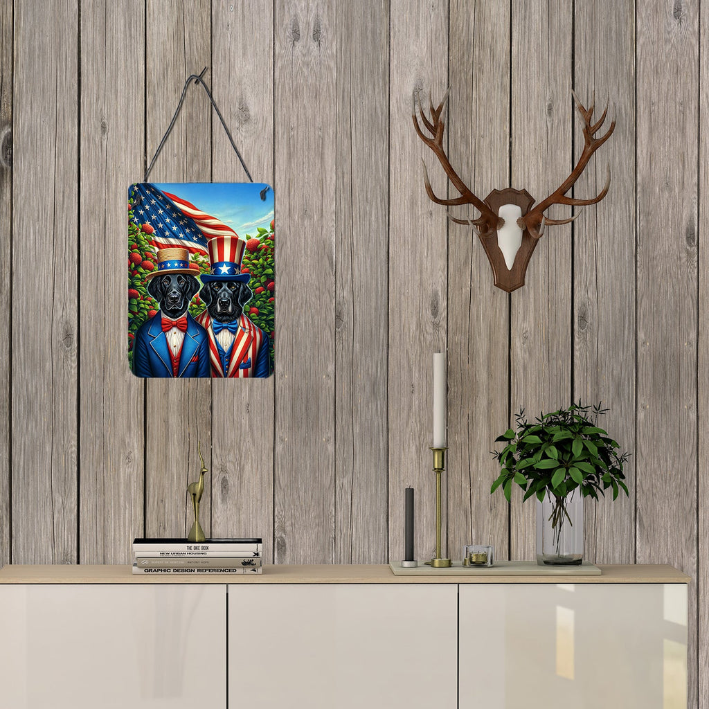 All American Flat-Coated Retriever Wall or Door Hanging Prints Aluminum Metal Sign Kitchen Wall Bar Bathroom Plaque Home Decor Front Door Plaque, 12x16, Multicolor