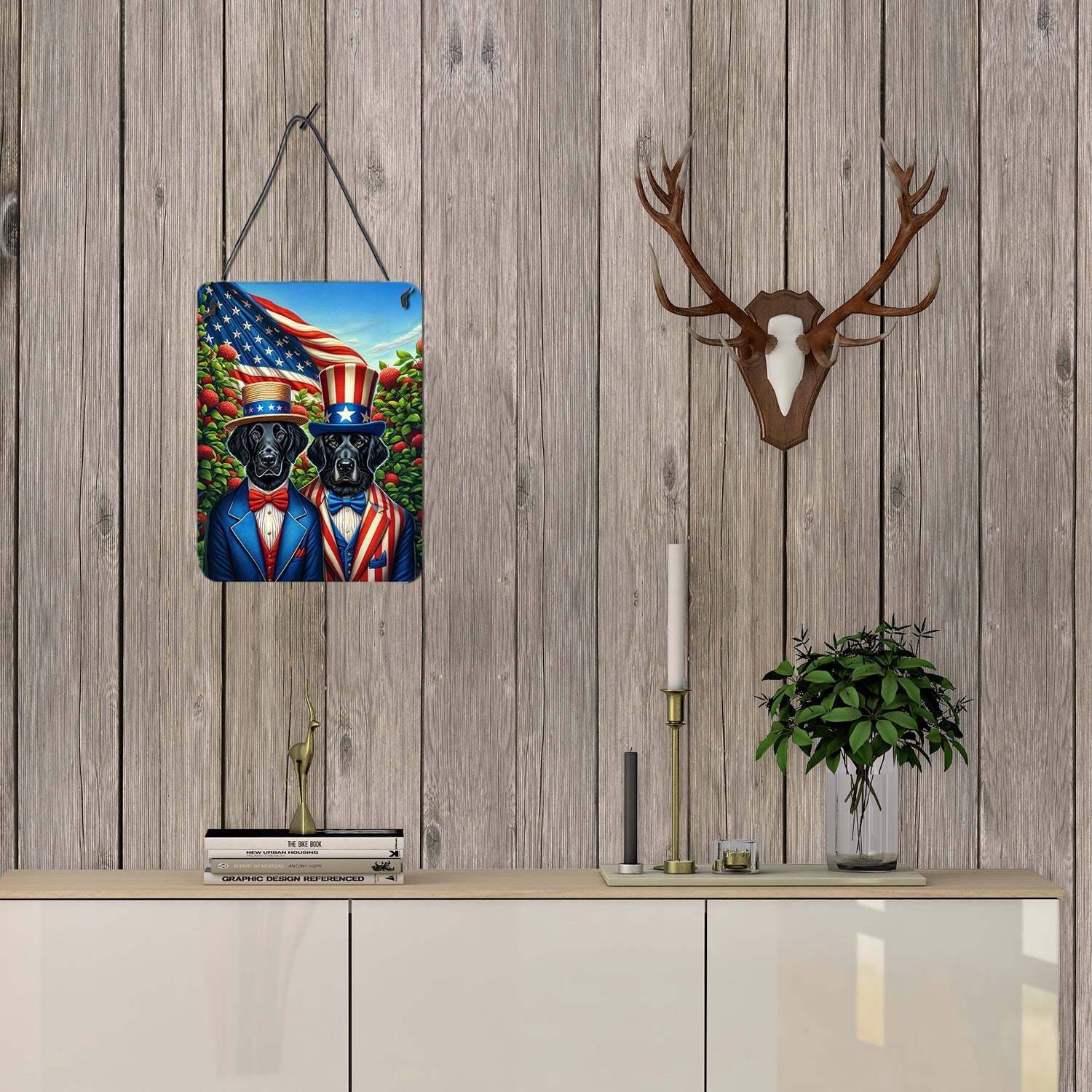 All American Flat-Coated Retriever Wall or Door Hanging Prints Aluminum Metal Sign Kitchen Wall Bar Bathroom Plaque Home Decor Front Door Plaque, 12x16, Multicolor