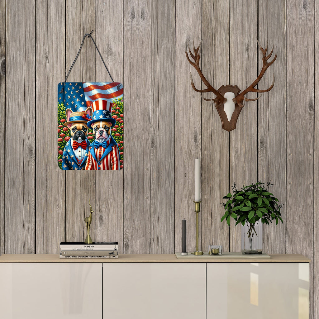 All American French Bulldog Wall or Door Hanging Prints Aluminum Metal Sign Kitchen Wall Bar Bathroom Plaque Home Decor Front Door Plaque, 12x16, Multicolor