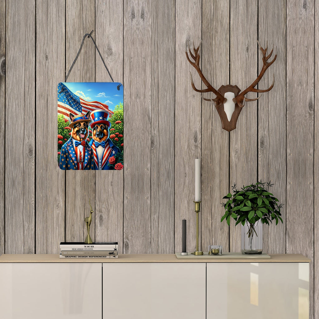 All American German Shepherd Wall or Door Hanging Prints Aluminum Metal Sign Kitchen Wall Bar Bathroom Plaque Home Decor Front Door Plaque, 12x16, Multicolor