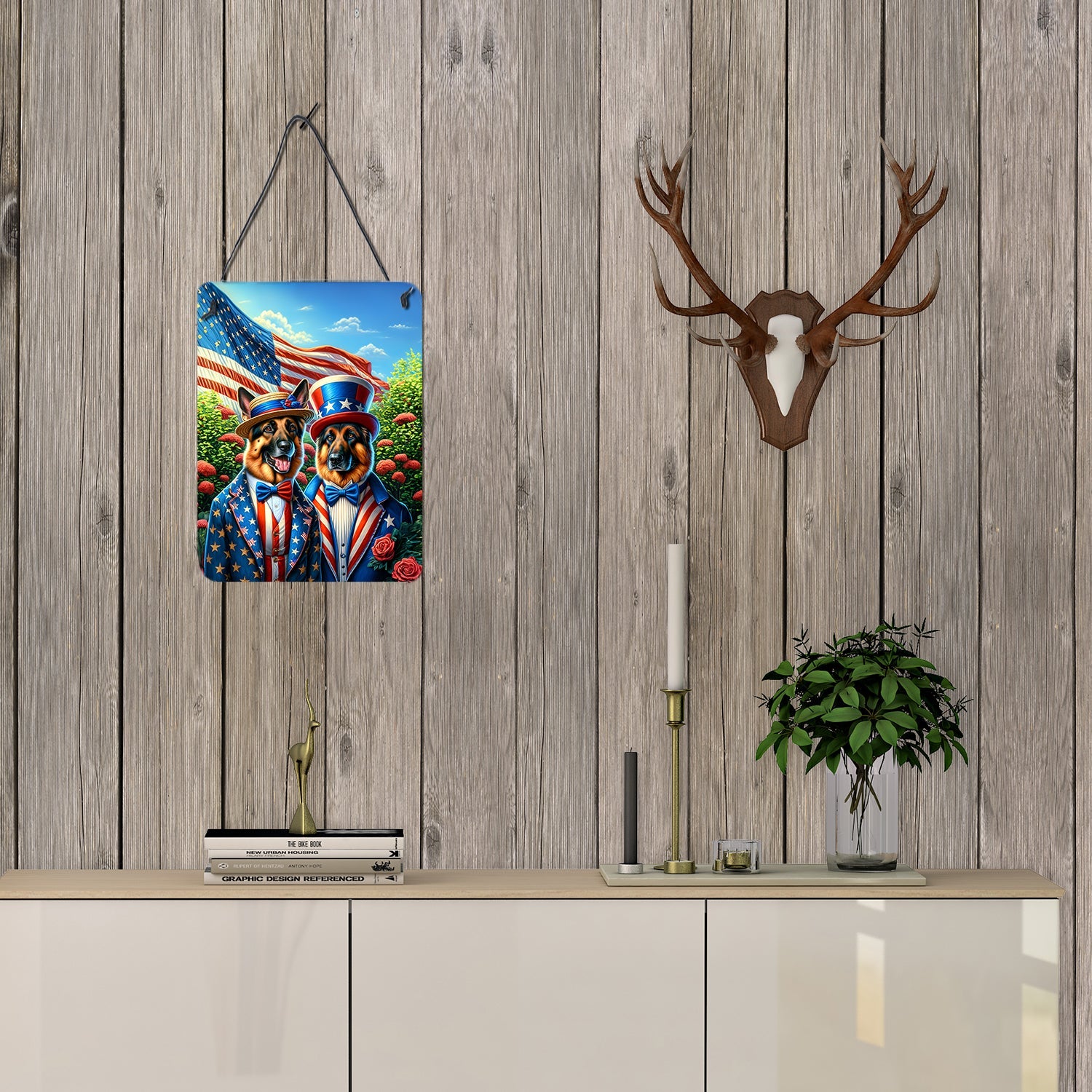 All American German Shepherd Wall or Door Hanging Prints Aluminum Metal Sign Kitchen Wall Bar Bathroom Plaque Home Decor Front Door Plaque, 12x16, Multicolor