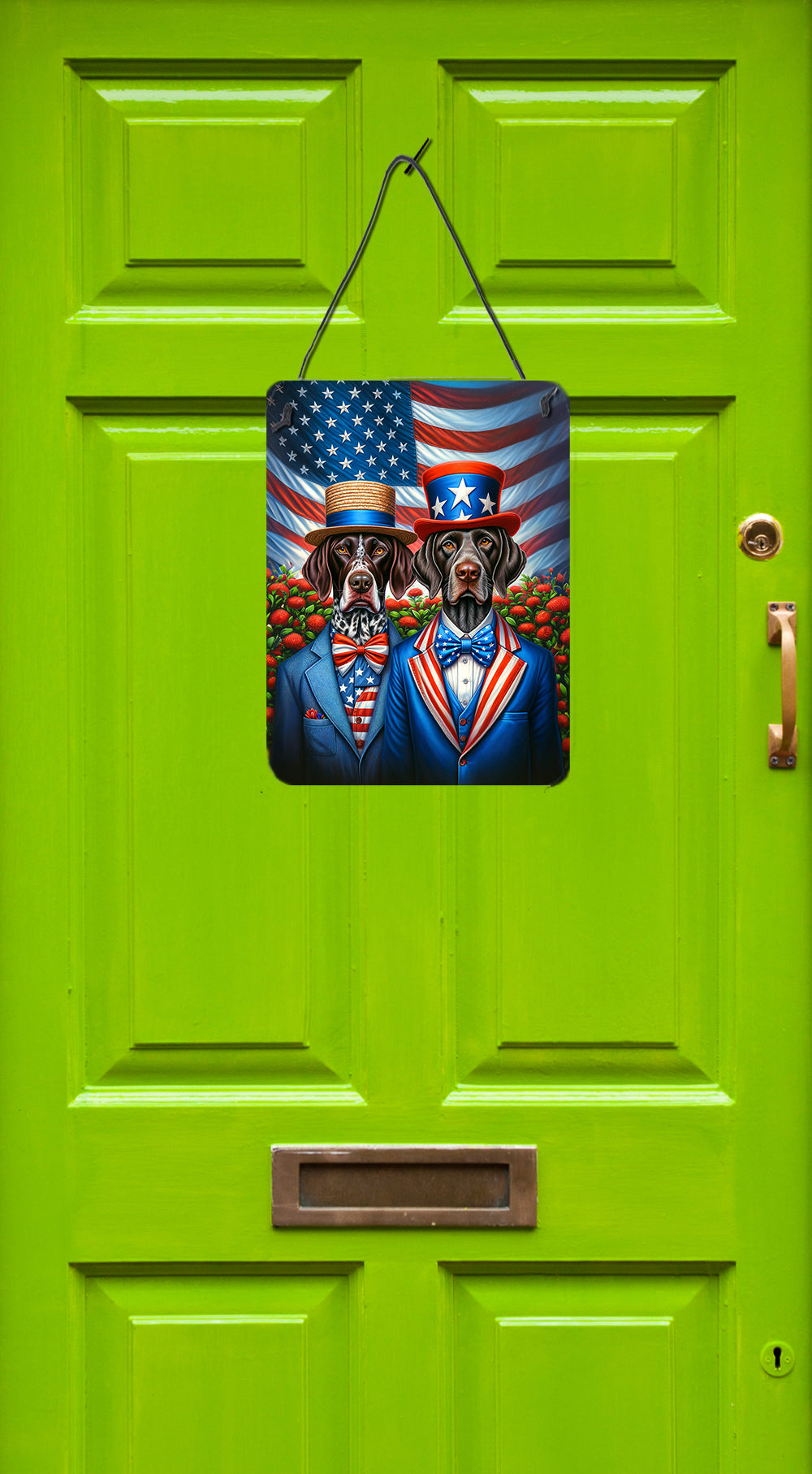 All American German Shorthaired Pointer Wall or Door Hanging Prints Aluminum Metal Sign Kitchen Wall Bar Bathroom Plaque Home Decor Front Door Plaque, 12x16, Multicolor