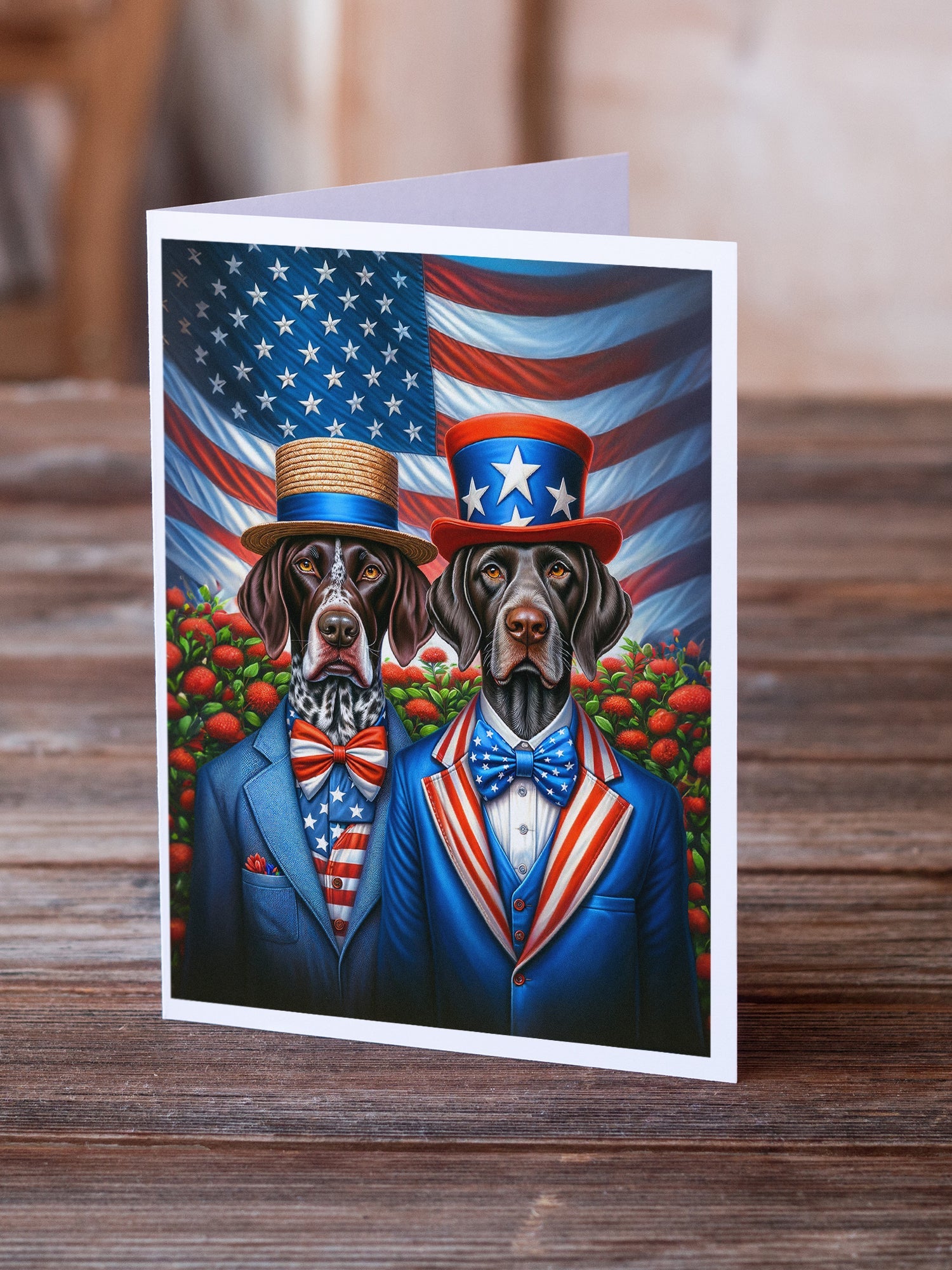 All American German Shorthaired Pointer Greeting Cards Pack of 8 Blank Cards with Envelopes Whimsical A7 Size 5x7