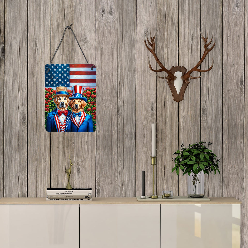 All American Golden Retriever Wall or Door Hanging Prints Aluminum Metal Sign Kitchen Wall Bar Bathroom Plaque Home Decor Front Door Plaque, 12x16, Multicolor