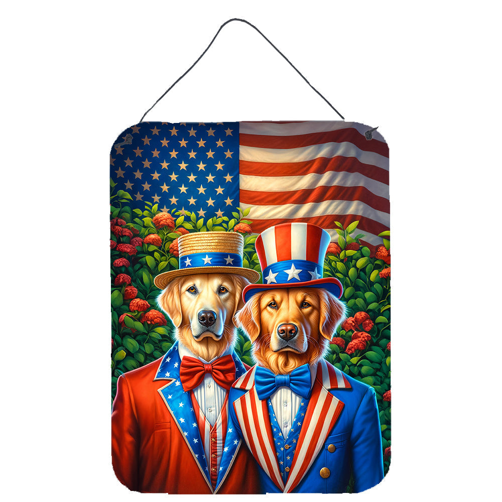 All American Golden Retriever Wall or Door Hanging Prints Aluminum Metal Sign Kitchen Wall Bar Bathroom Plaque Home Decor Front Door Plaque, 12x16, Multicolor