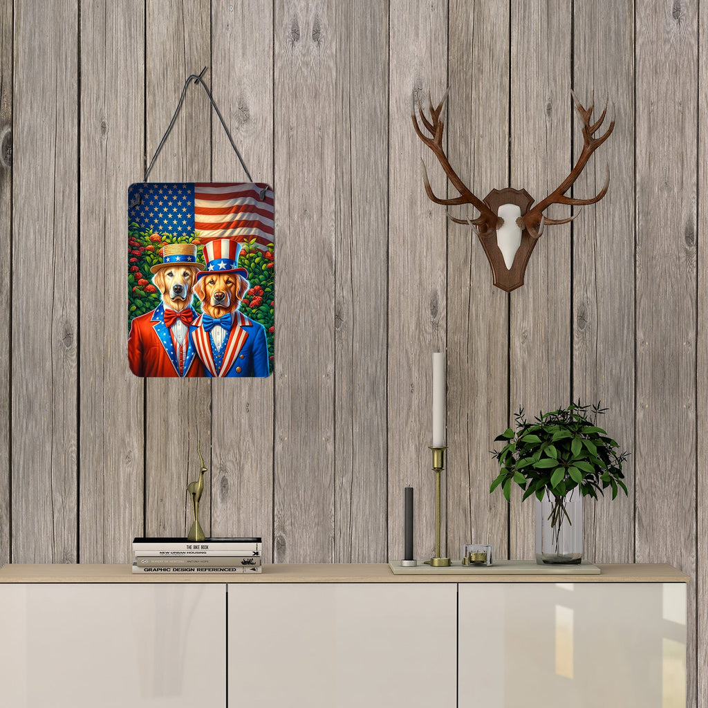 All American Golden Retriever Wall or Door Hanging Prints Aluminum Metal Sign Kitchen Wall Bar Bathroom Plaque Home Decor Front Door Plaque, 12x16, Multicolor