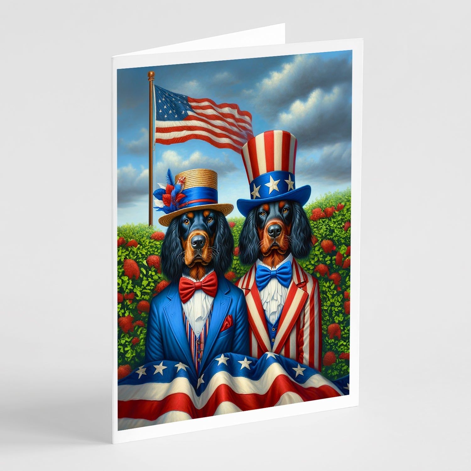 All American Gordon Setter Greeting Cards Pack of 8 Blank Cards with Envelopes Whimsical A7 Size 5x7