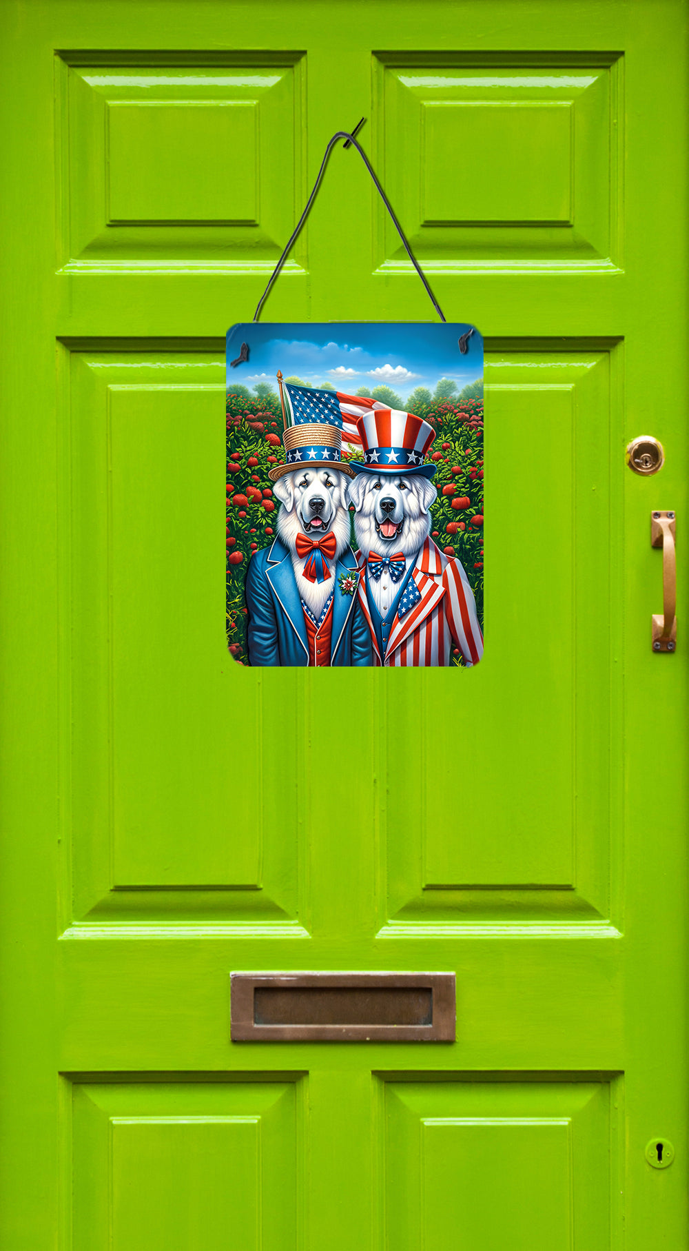 All American Great Pyrenees Wall or Door Hanging Prints Aluminum Metal Sign Kitchen Wall Bar Bathroom Plaque Home Decor Front Door Plaque, 12x16, Multicolor
